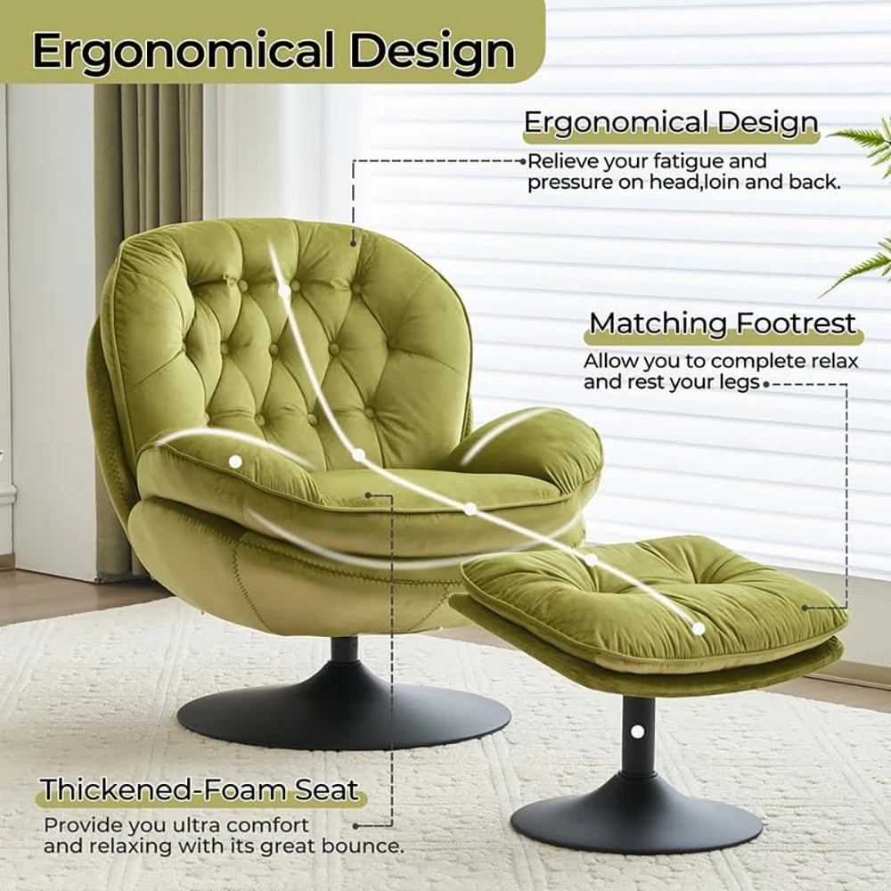 Todrani Velvet Tufted Swivel Armchair Set With Ottoman For Living Room