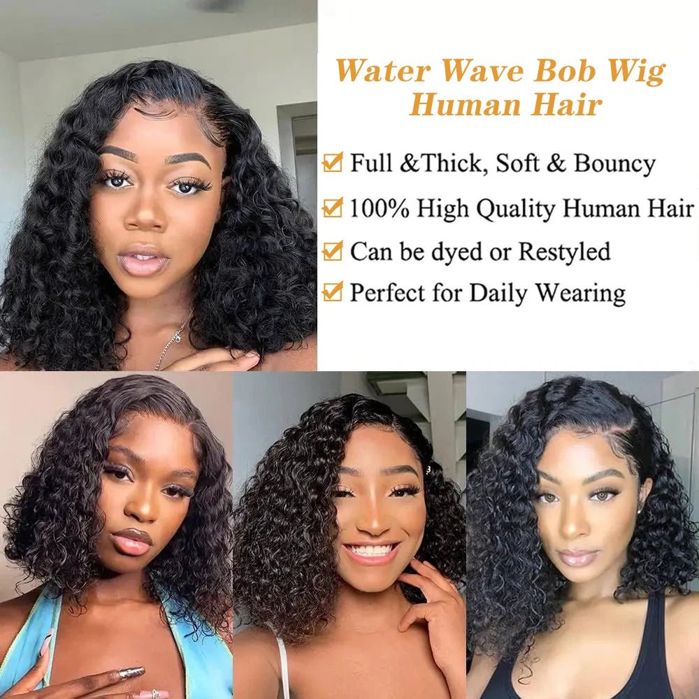 ZZMDS Water Wave Bob Wig With HD Transparent Lace Front