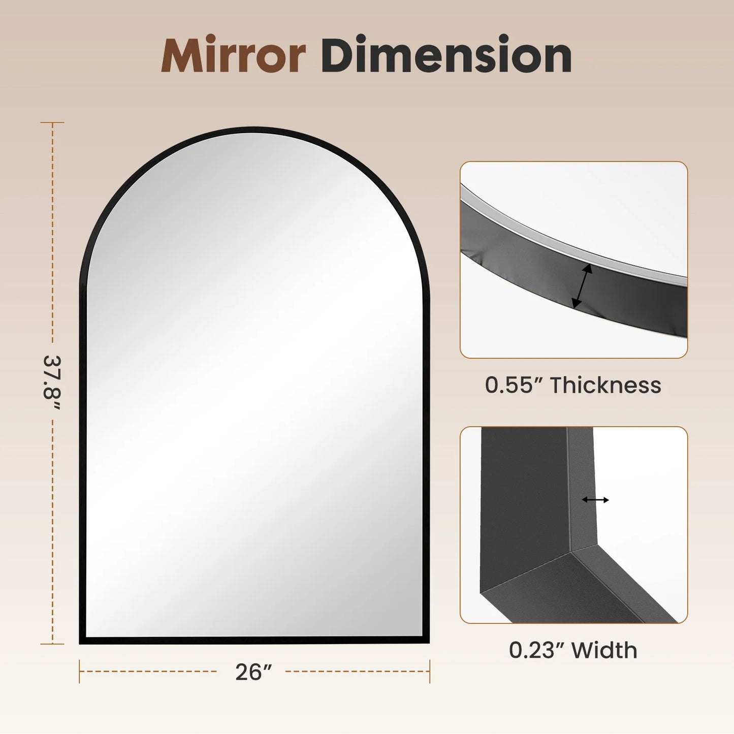JHK Arched Metal Framed Bathroom Mirror for Wall and Entryway