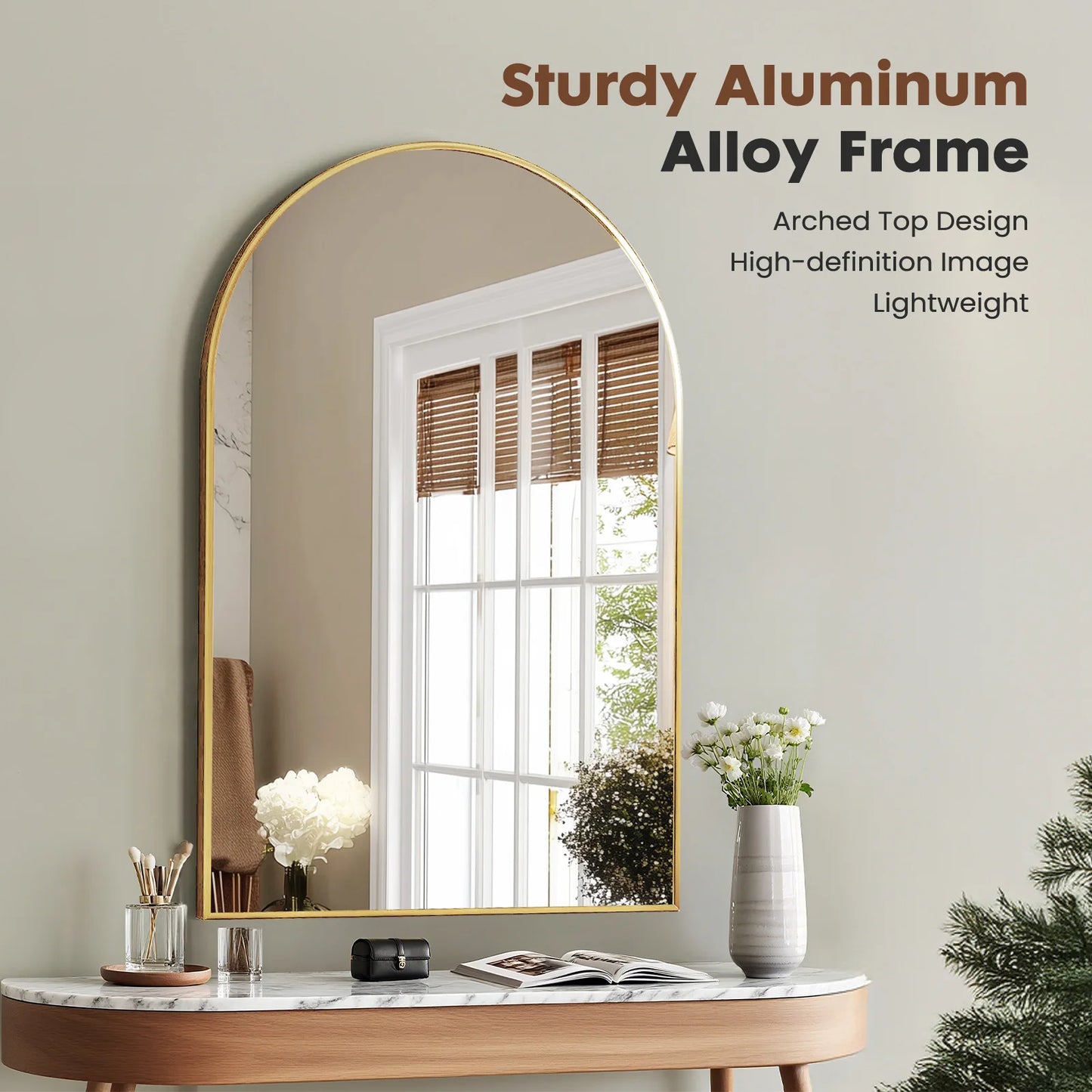 JHK Arched Metal Framed Bathroom Mirror for Wall and Entryway
