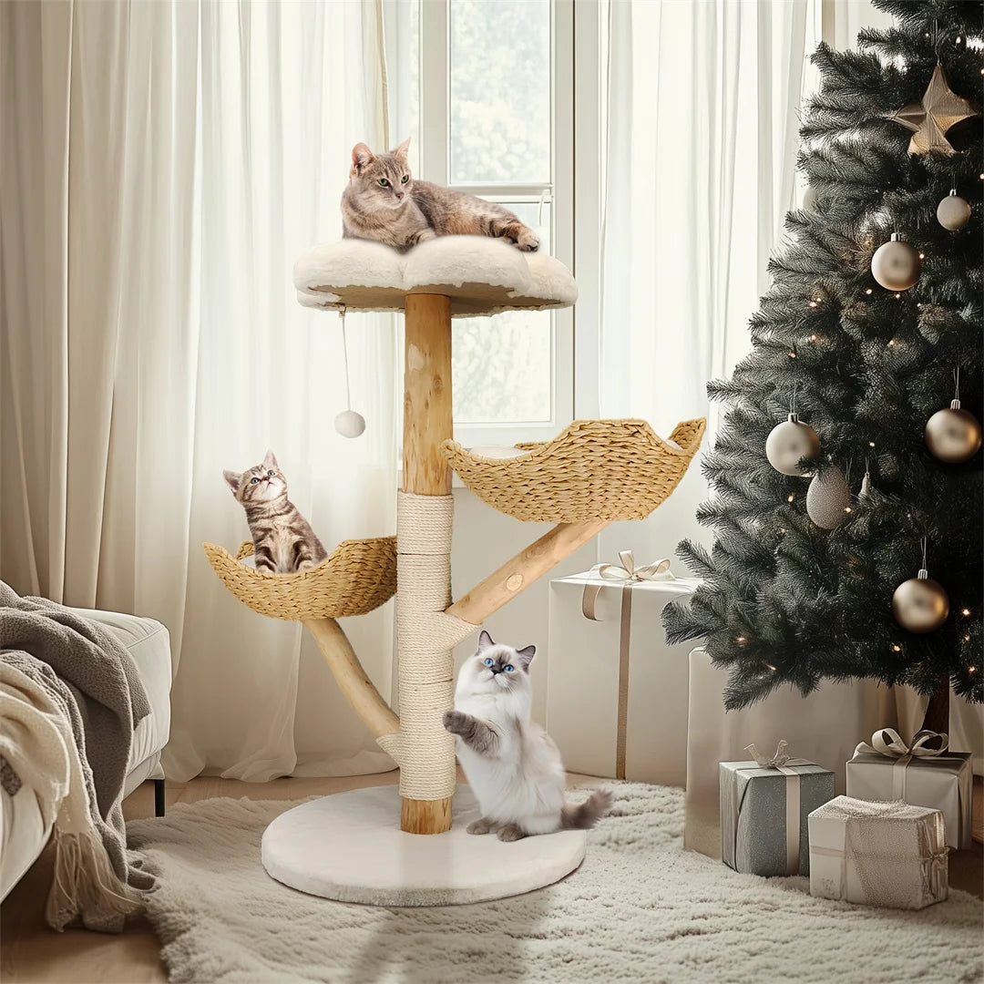 BINGOPAW Modern Cat Tree With Scratching Post And Activity Center