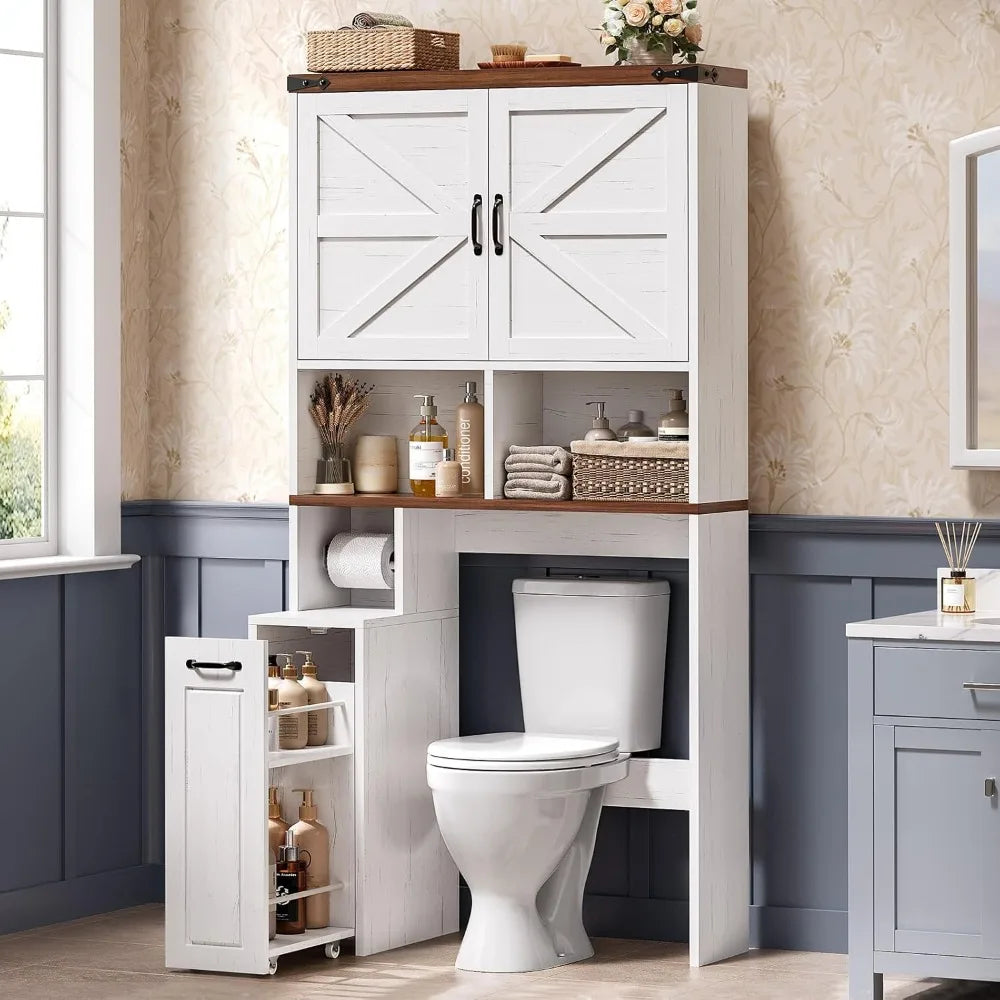 Farmhouse Over The Toilet Storage Cabinet With Space Saving Shelves