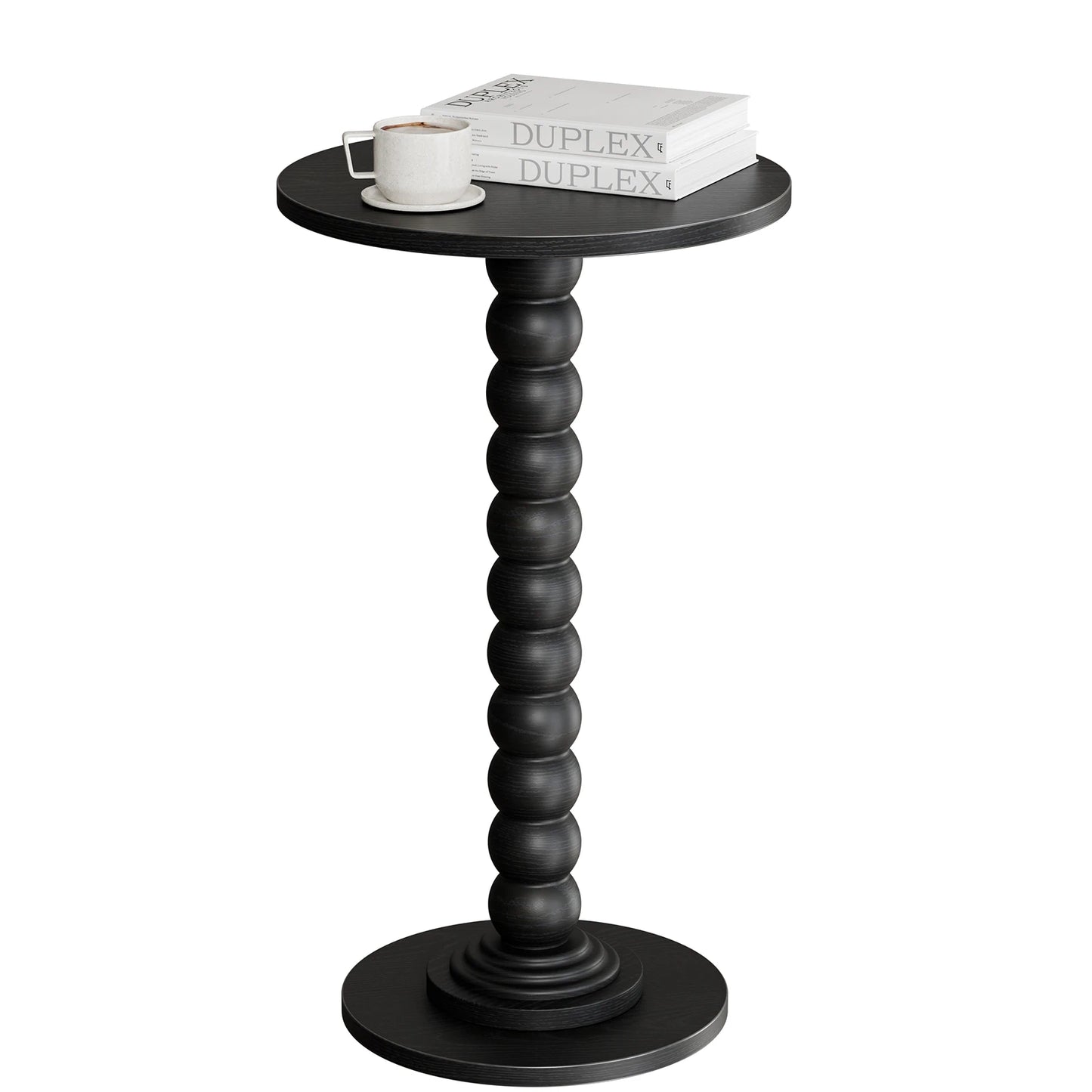 JHK Round Side Table With Solid Wood Legs And Storage