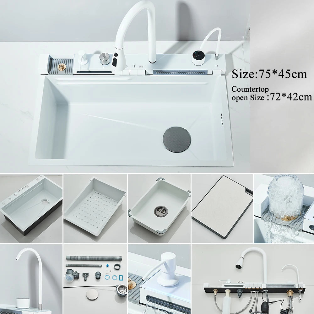 MYQualife 304 Stainless Steel Waterfall Sink Faucet Set With Display