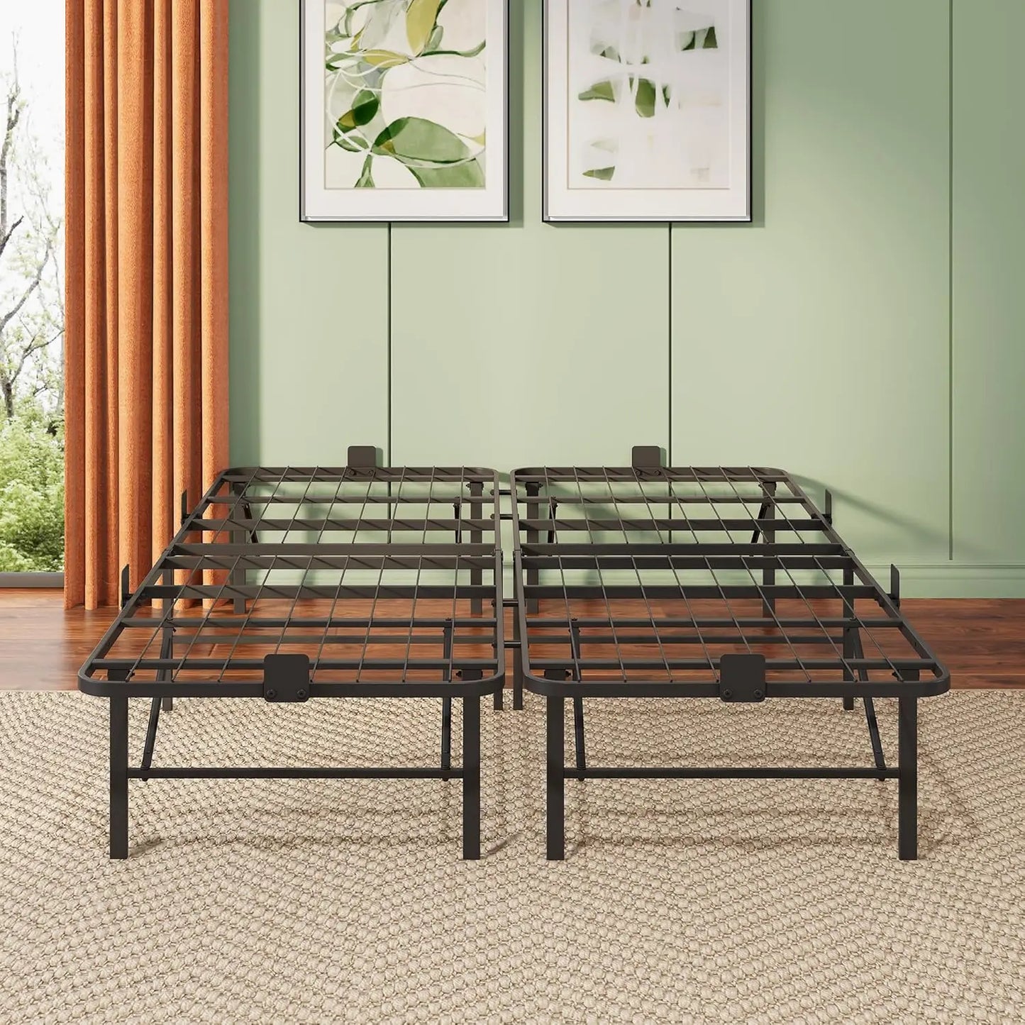XMSJ Foldable Bed Frame With Heavy Duty Steel Slats No Box Spring Needed