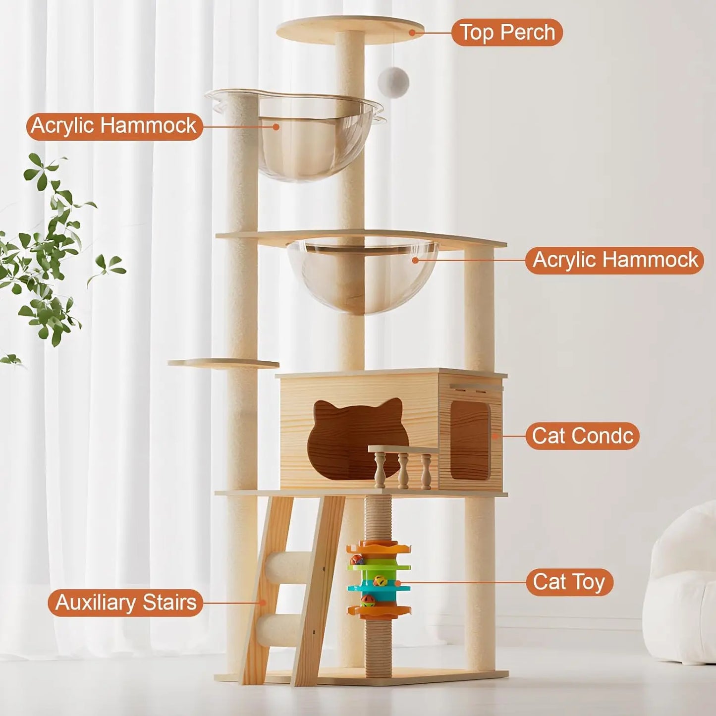 Modern Wood Cat Tower With Sisal Scratching Posts