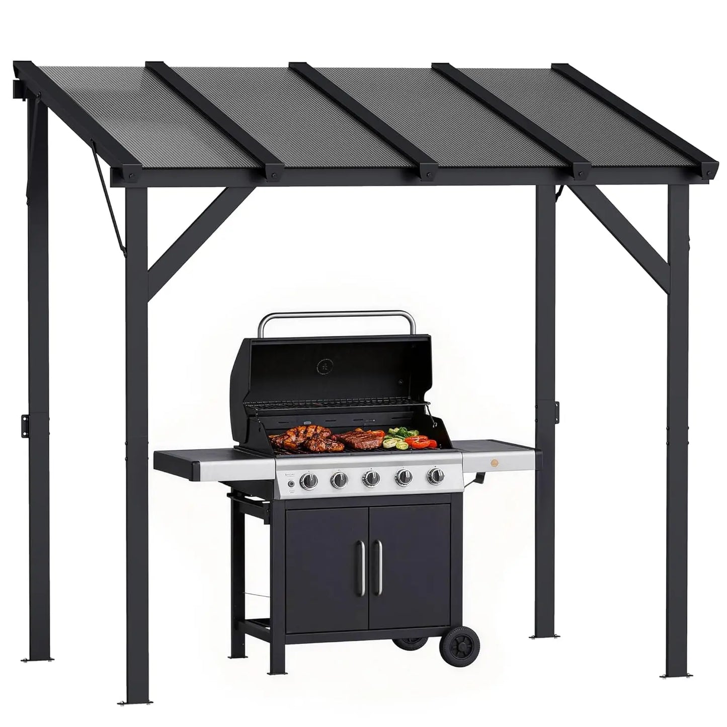 Wall-Mounted Grill Gazebo With Polycarbonate Roof And Iron Frame