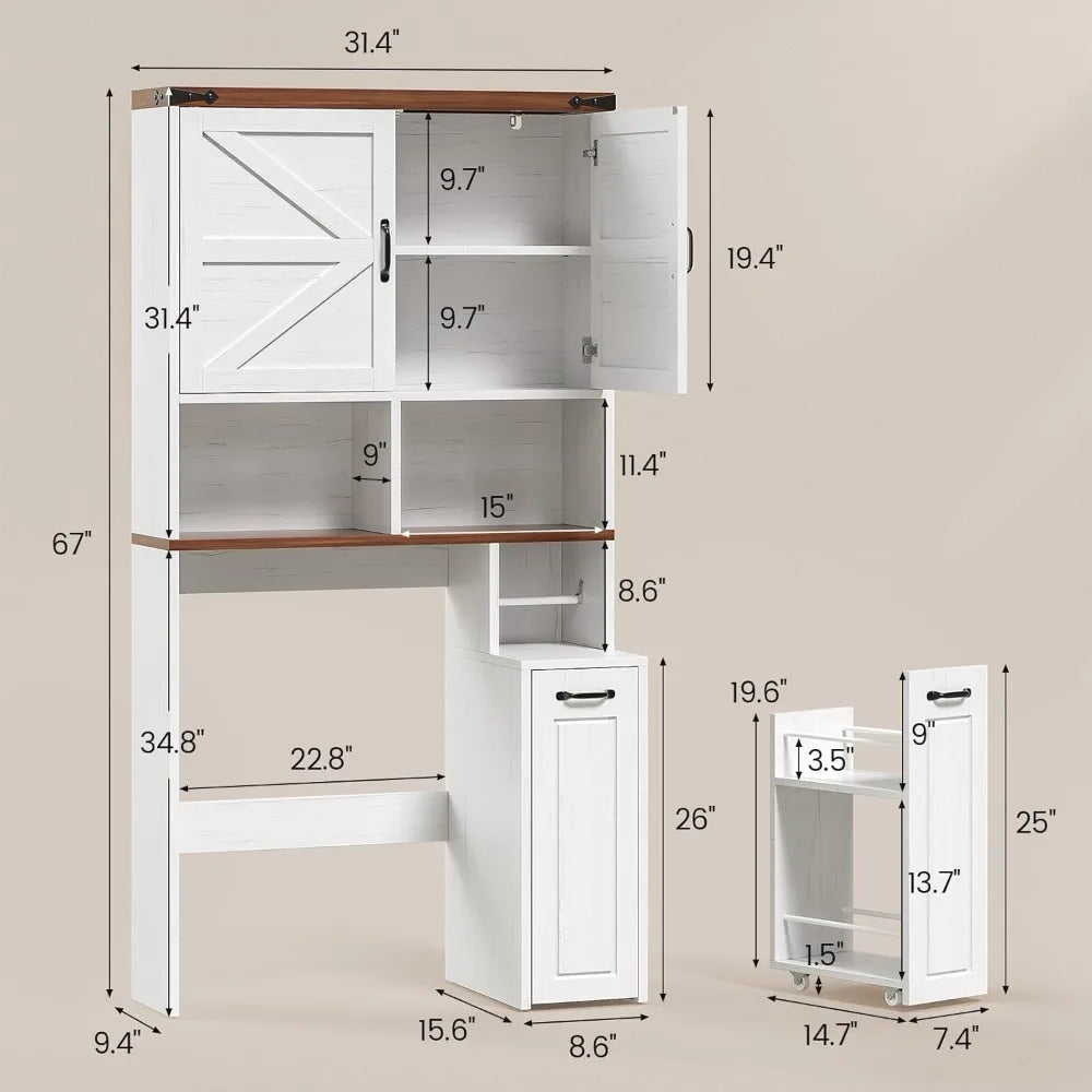 Farmhouse Over The Toilet Storage Cabinet With Space Saving Shelves