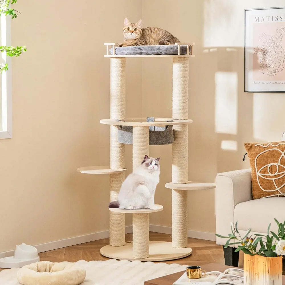 Wood Cat Tree Multi-Level Cat Tower With Scratching Posts