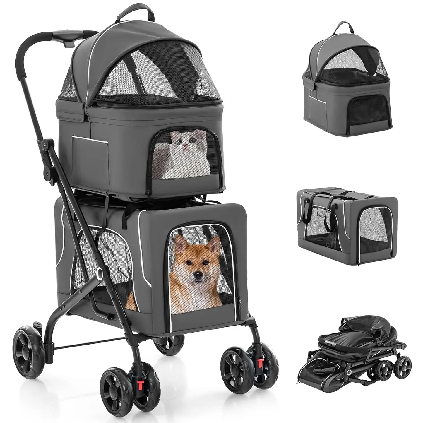 Pet Travel Stroller With Removable Carrycot And 4 Lockable Wheels