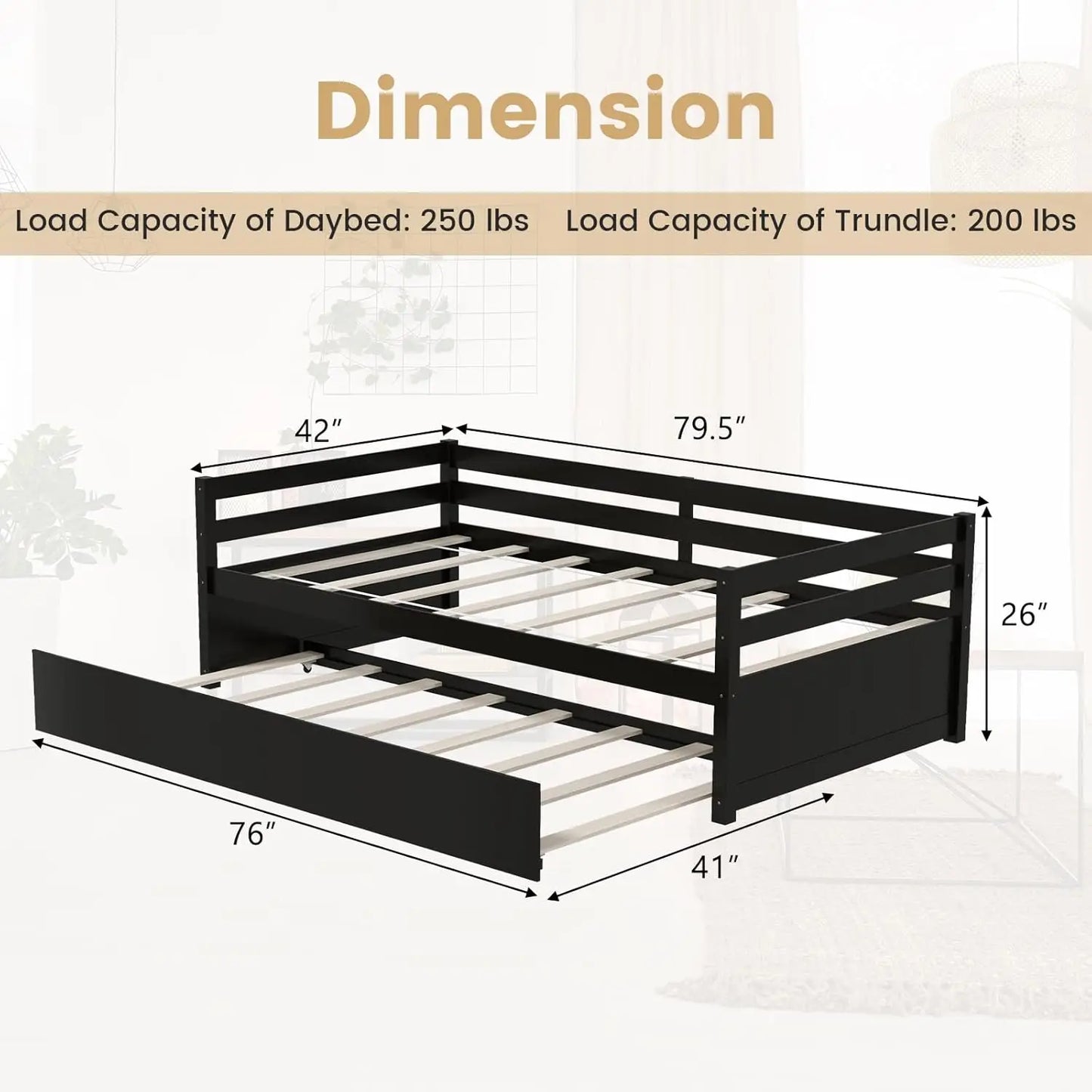 BIANXIANG Wood Trundle Daybed Frame