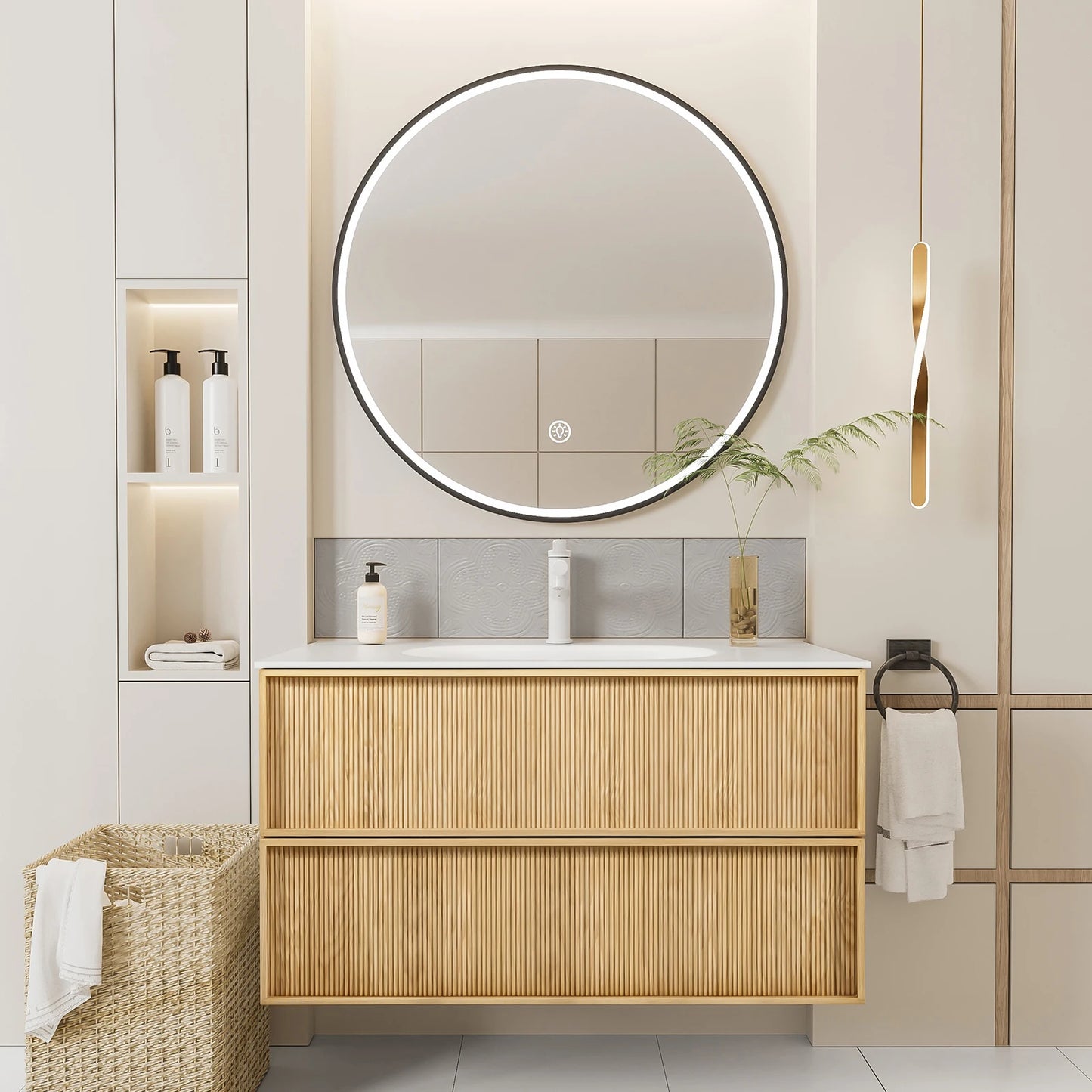Floating Bathroom Vanity With Sink In Natural Oak Wall Mounted