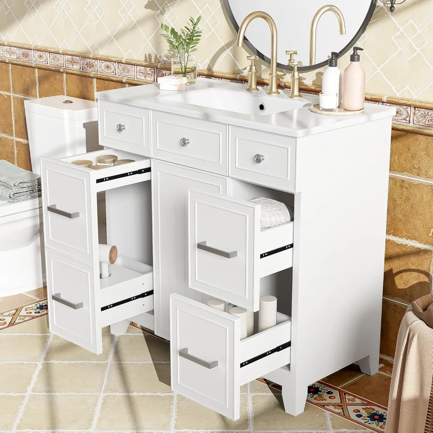Bathroom Vanity Cabinet Sink Top Combo With Three Drawers