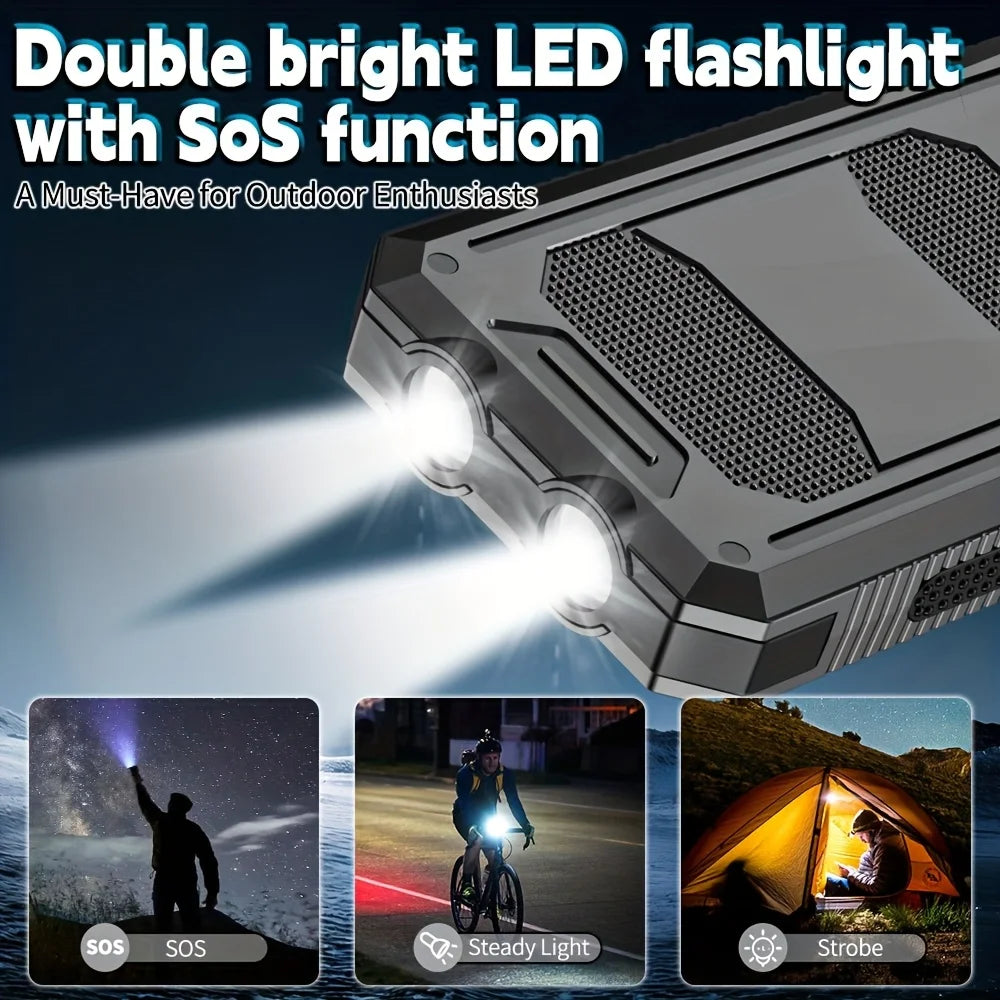 Solar Power Bank 10000mAh Portable Charging Poverbank External Battery Charger Strong Light LDE Light for All Smartphones