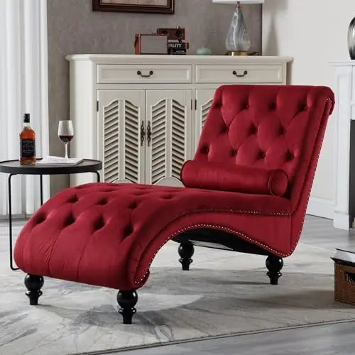 Velvet Tufted Upholstered Chaise Lounge Chair Living Room Modern