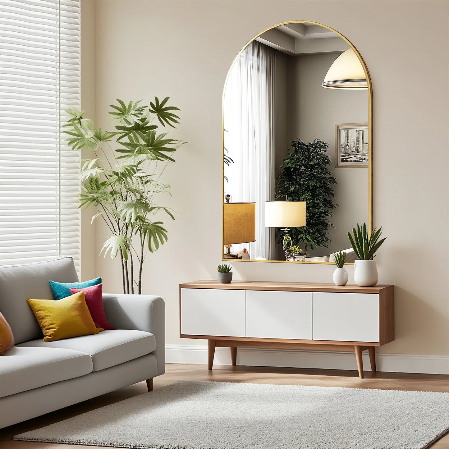 JHK Arched Metal Framed Bathroom Mirror for Wall and Entryway