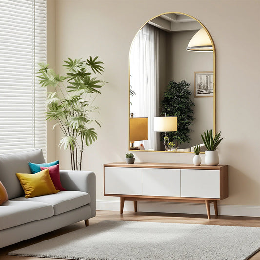 JHK Arched Metal Framed Bathroom Mirror for Wall and Entryway