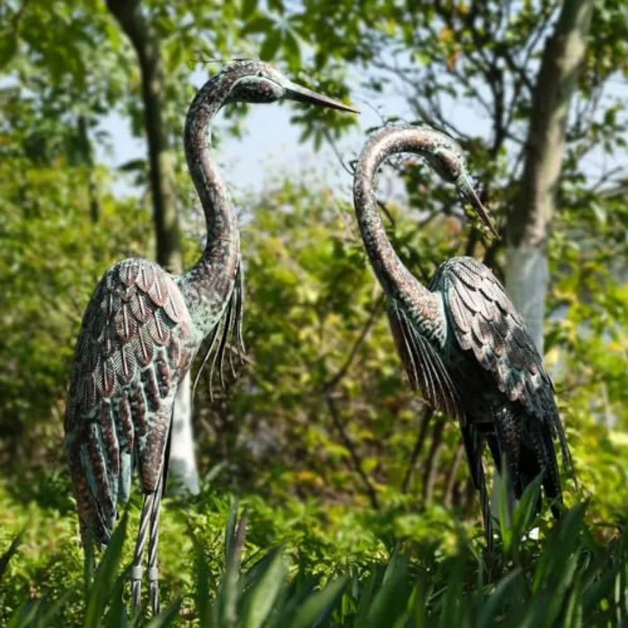 SHXI Garden Crane Statues Set 2 Heron Patina Yard Art