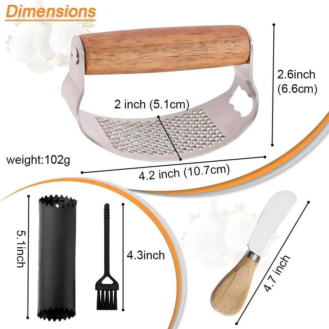 XMSJ Garlic Press Rocker Stainless Steel Ginger Crusher Mincer Squeezer