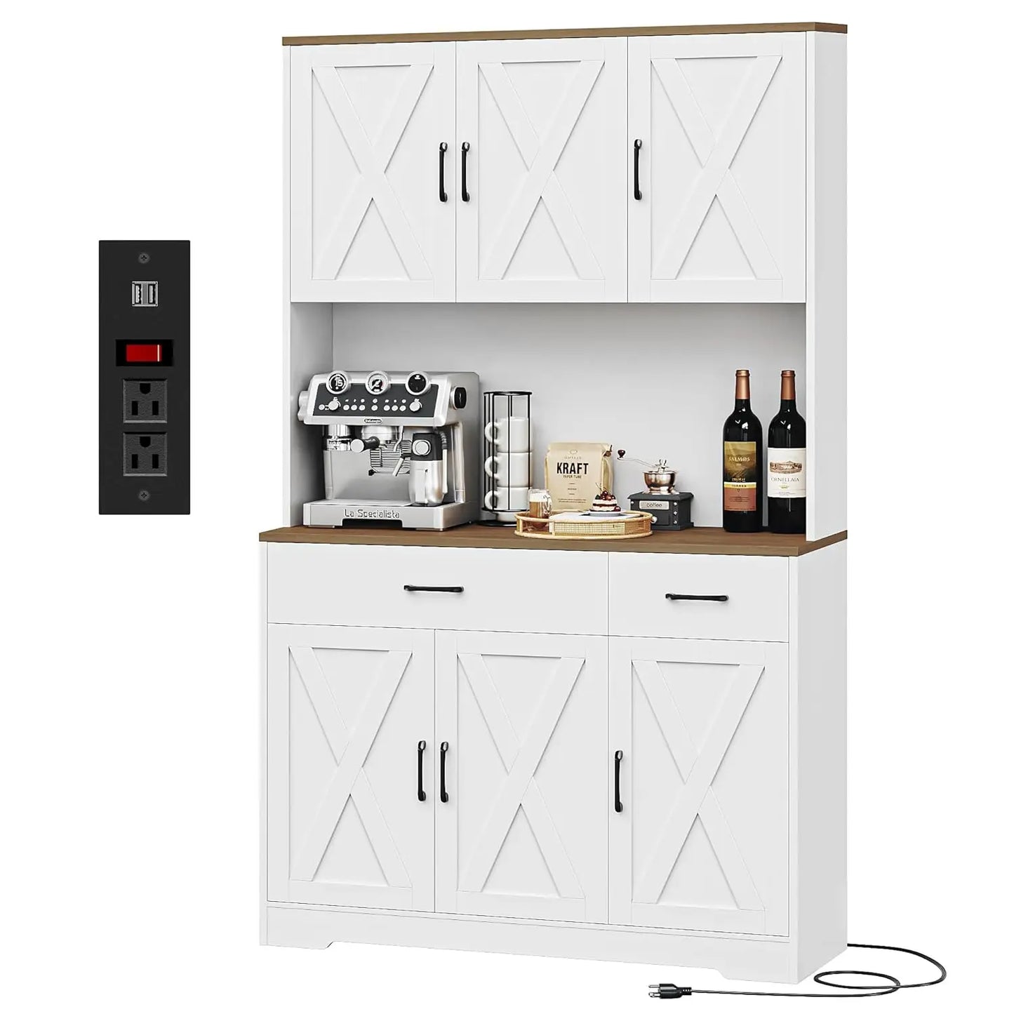 HUANZHUANG Pantry Cabinet With Charging Station Kitchen Storage
