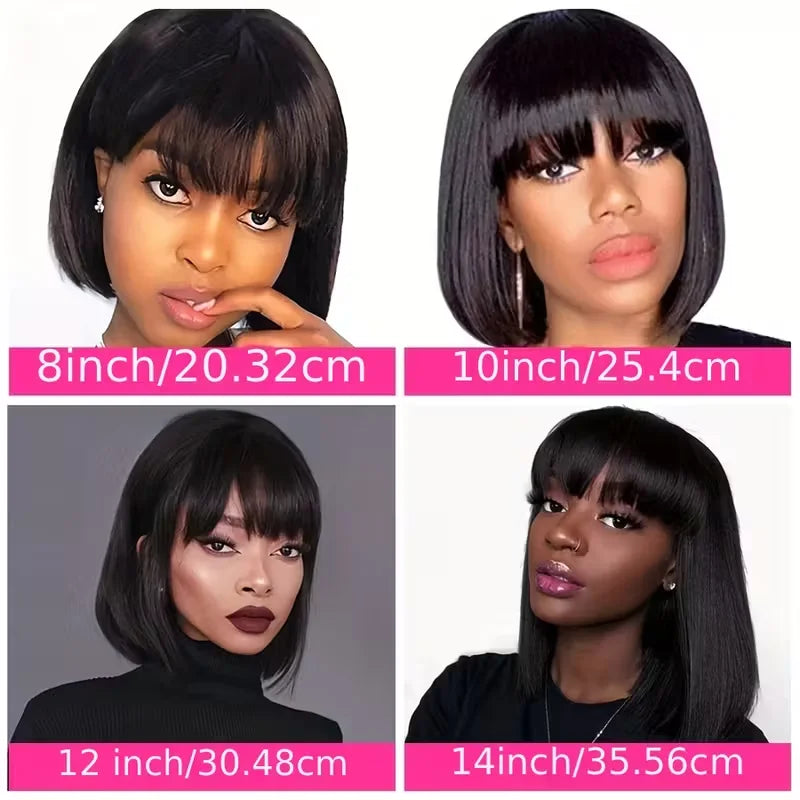 Lafino Straight Brazilian Remy Hair Lace Bob Wig With Bangs
