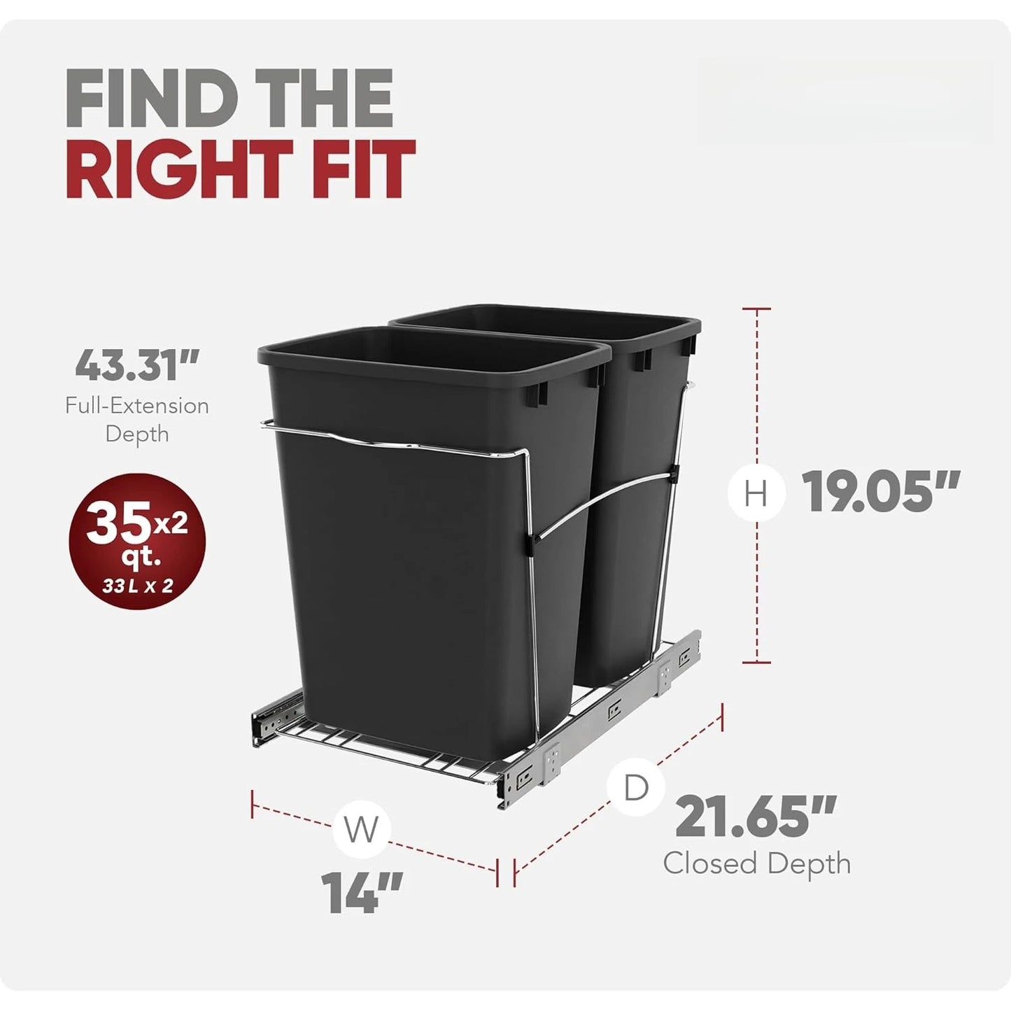 Double Pullout Trash Can For Kitchen Cabinets Full Extension Slides