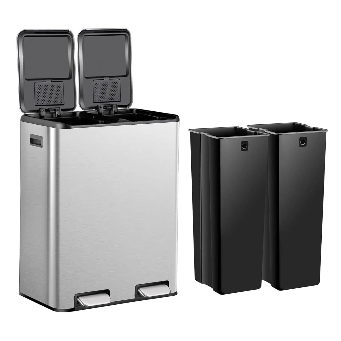 Dual Stainless Steel Kitchen Trash Can With Foot Pedal