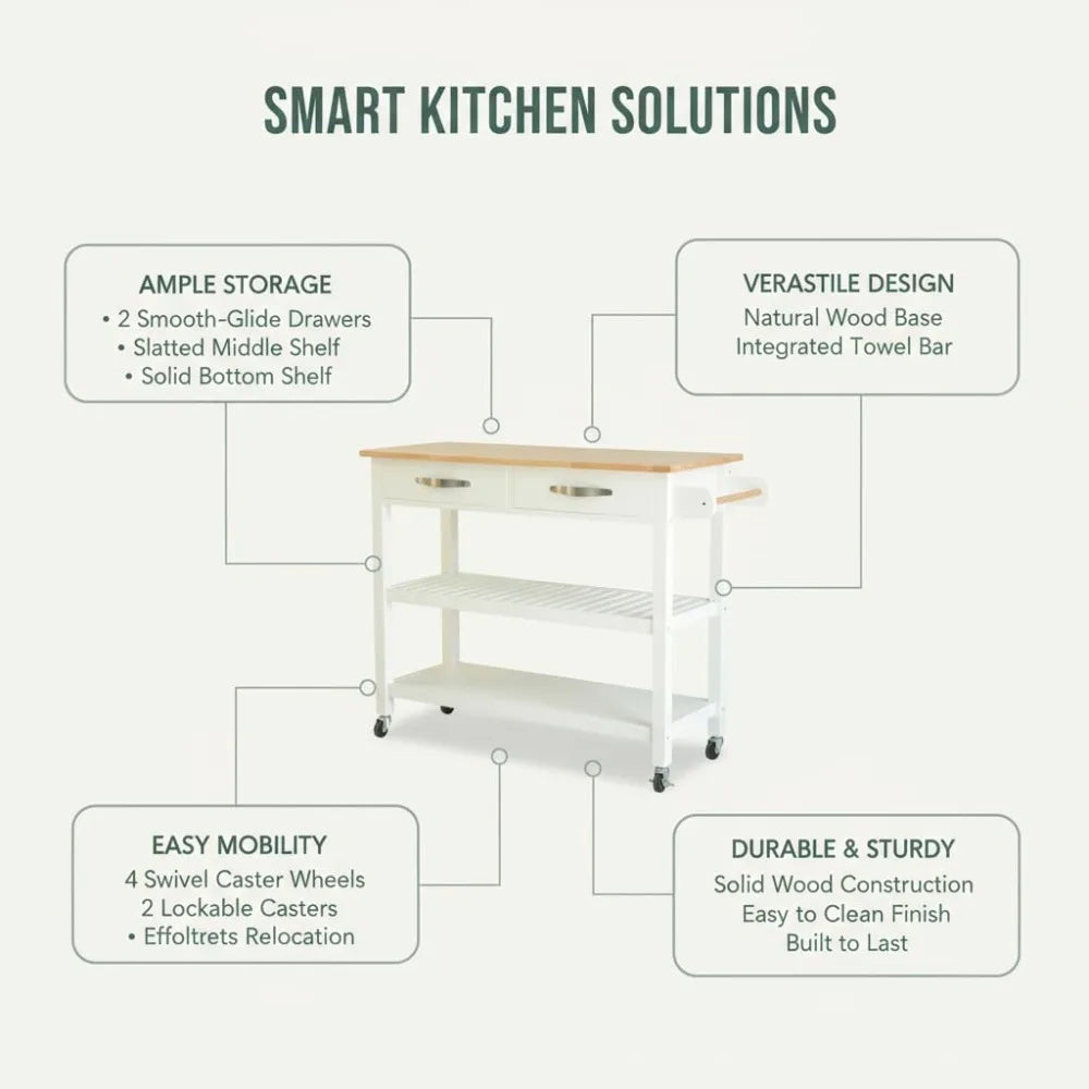 Rolling Kitchen Island Cart With Drawers And Towel Rack