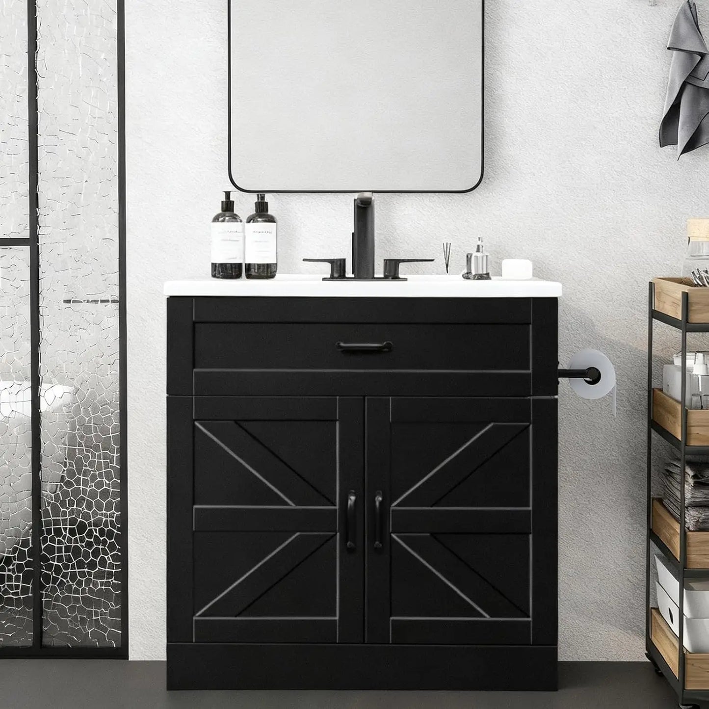 Farmhouse Bathroom Vanity With Sink And Barn Doors
