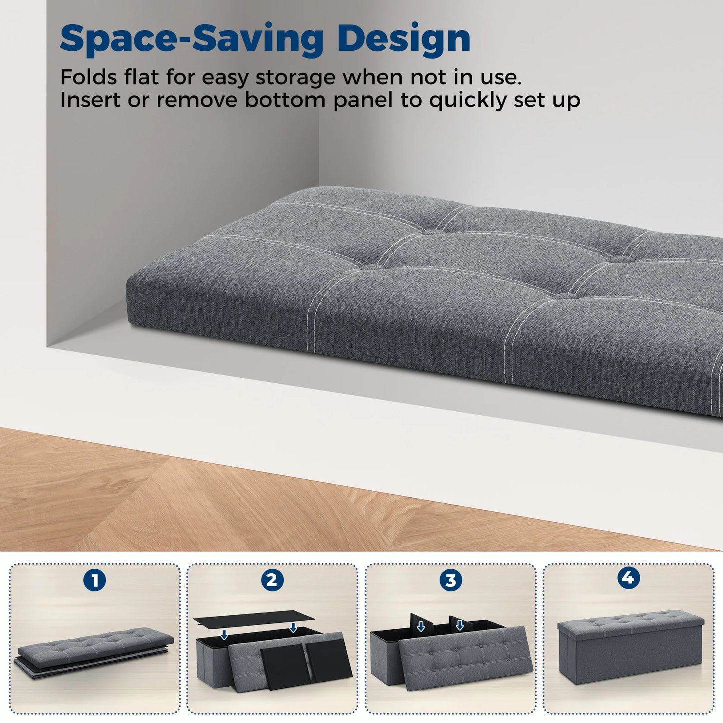 Hommpa Foldable Stool Ottoman Storage Bench For Living Room