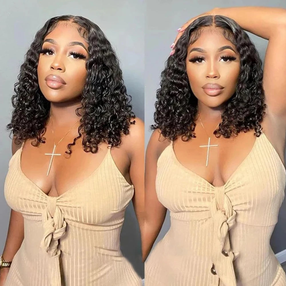 ZZMDS Water Wave Bob Wig With HD Transparent Lace Front
