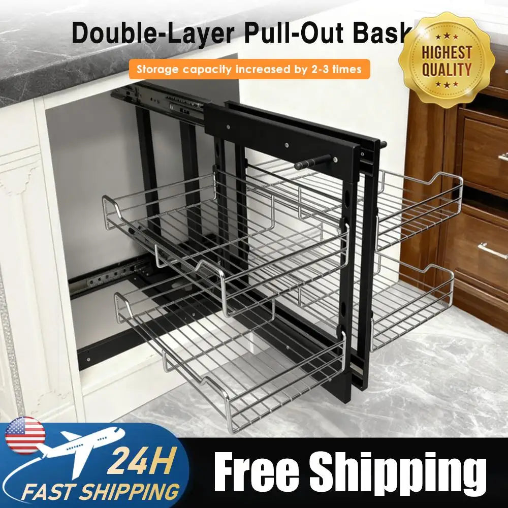 LAIMANEI Corner Pull Out Basket Double Layer Kitchen Cabinet Organizer
