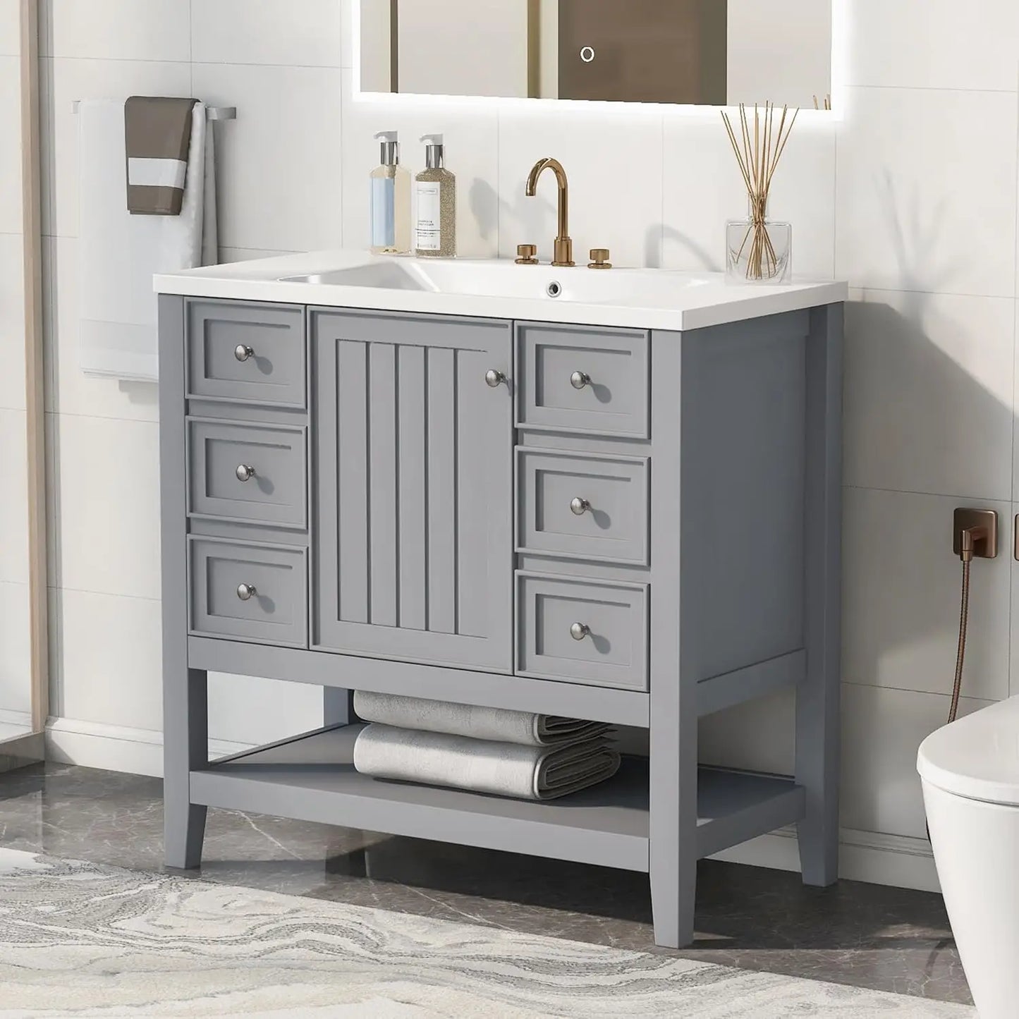 Bathroom Vanity Cabinet Sink Top Combo With Three Drawers