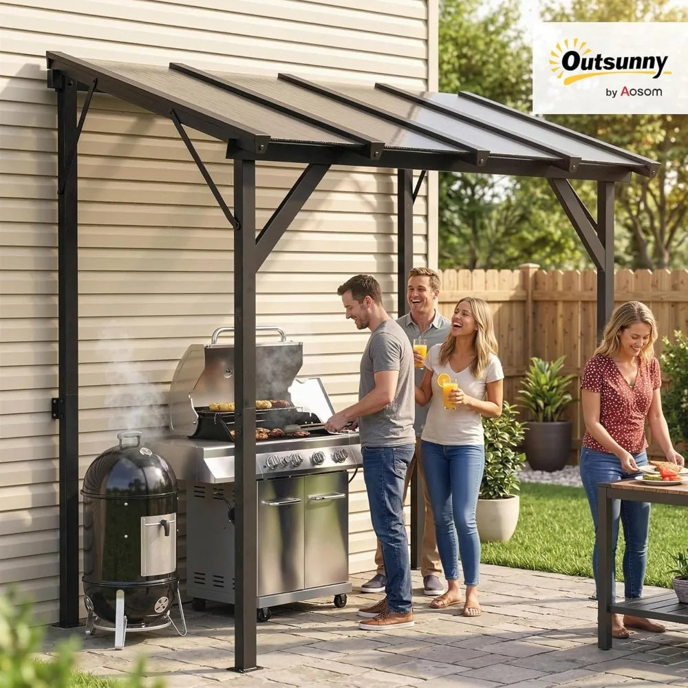 Wall-Mounted Grill Gazebo With Polycarbonate Roof And Iron Frame