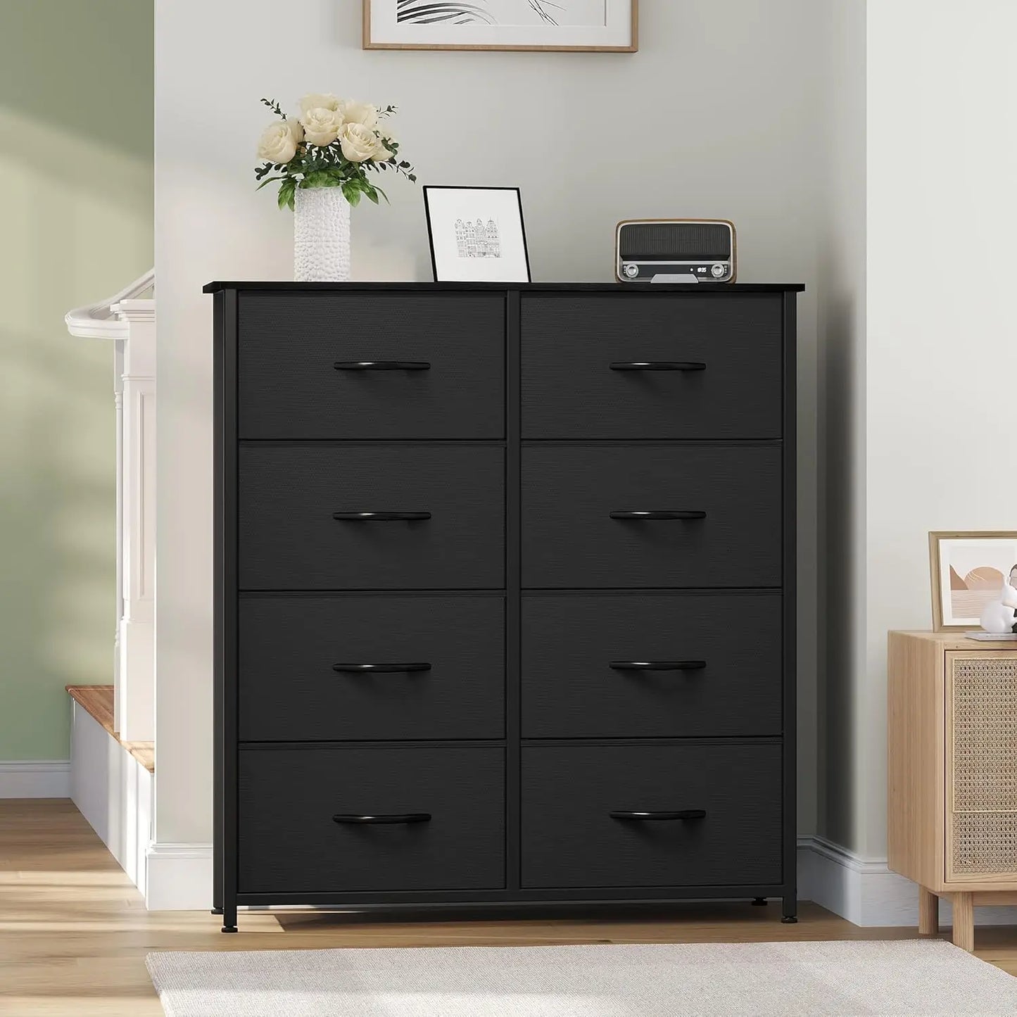 8 Drawer Fabric Dresser With Storage Bins For Living Room Organizer
