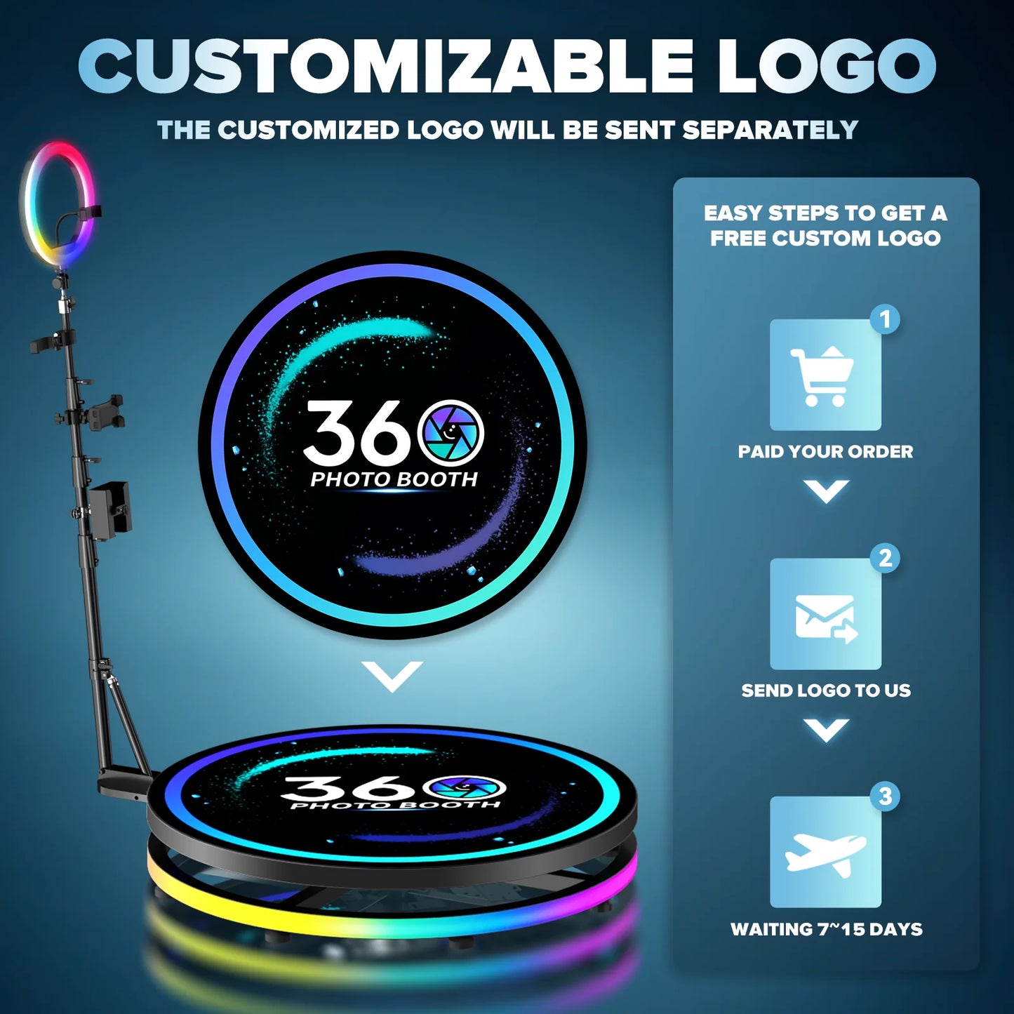 360 Photo Booth Rotating Platform RGB Ring Light