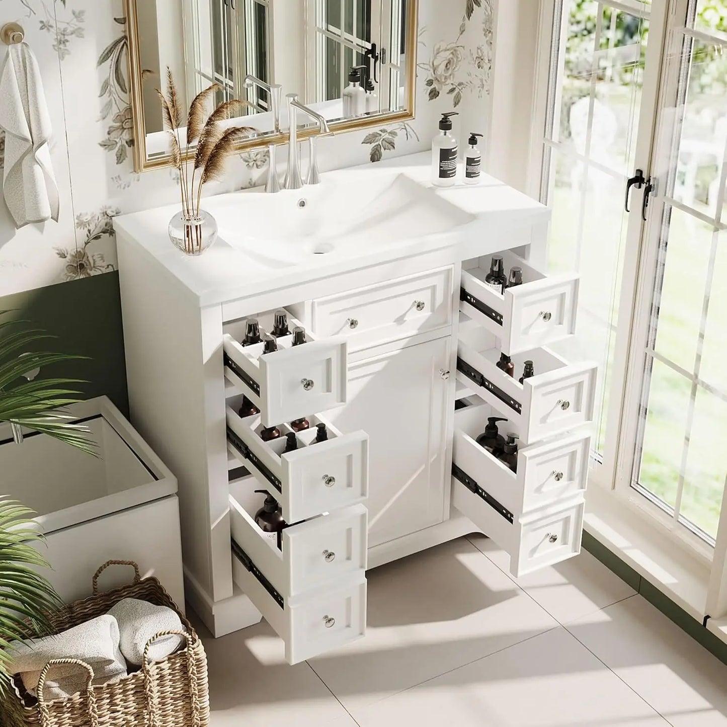 Bathroom Vanity Cabinet Sink Top Combo With Three Drawers