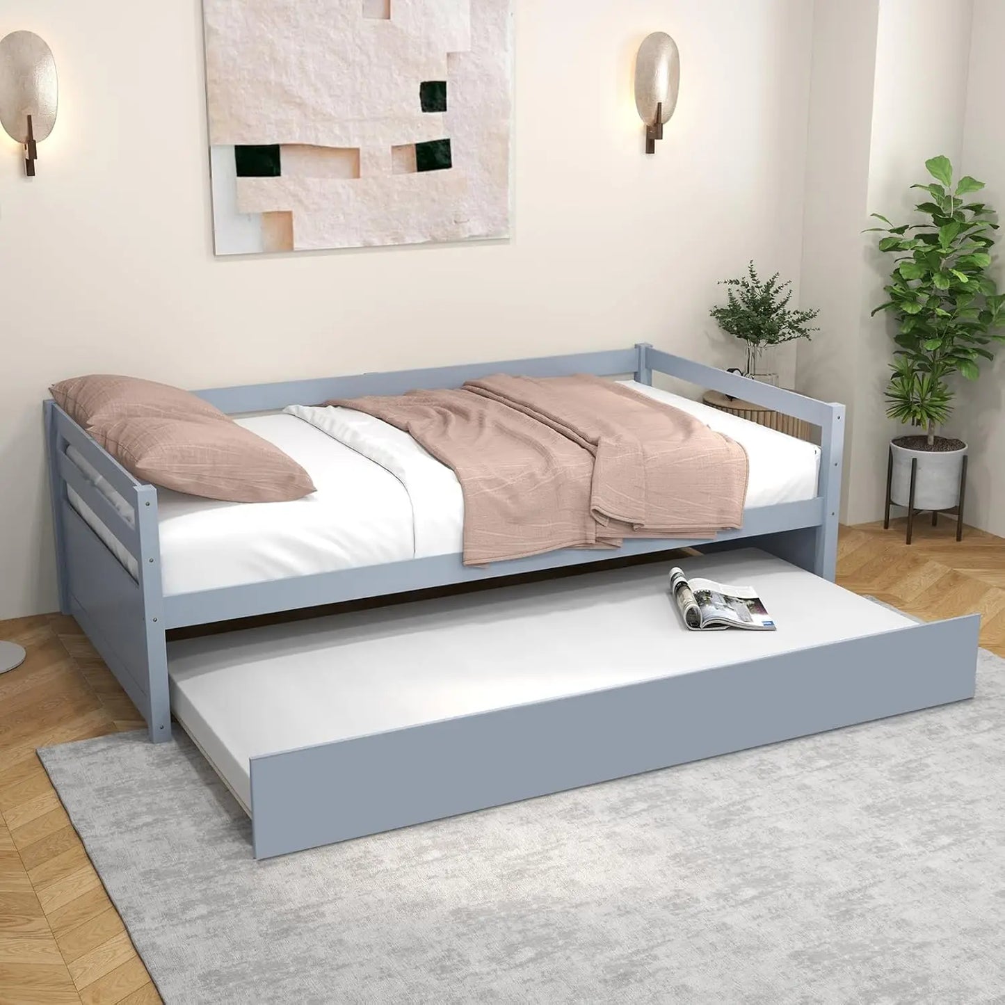 BIANXIANG Wood Trundle Daybed Frame