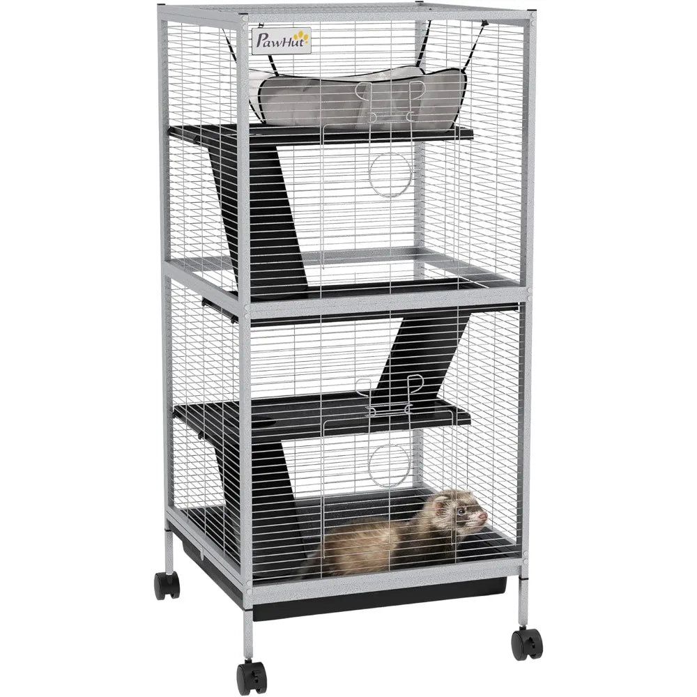 NONECN Metal Small Animal Cage 4 Tier Rolling Ferret Hammock