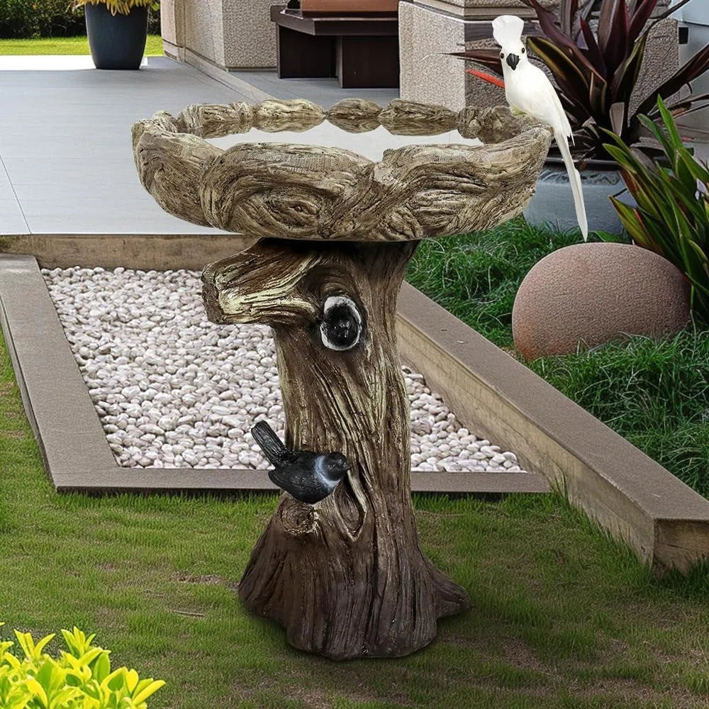 Fibre Reinforced Concrete Bird Bath With Birds Outdoor Decor