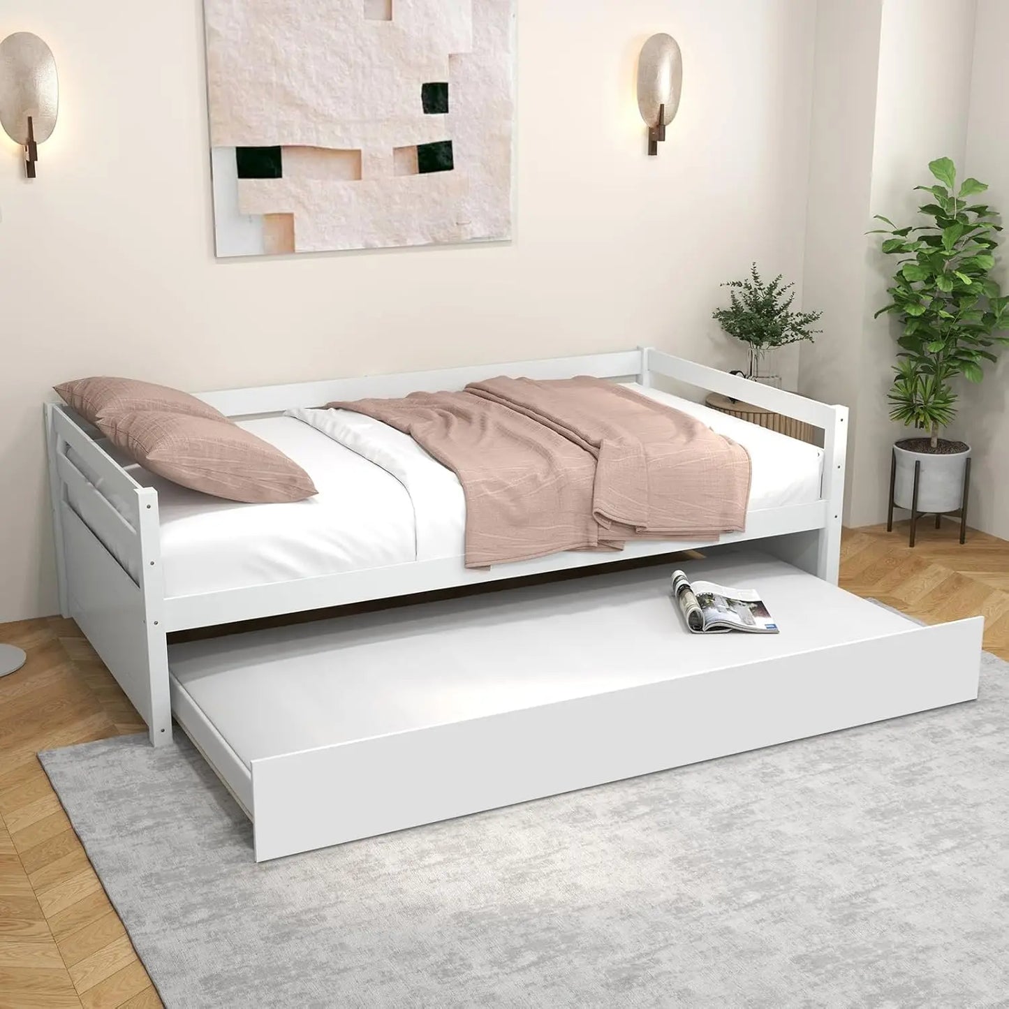 BIANXIANG Wood Trundle Daybed Frame
