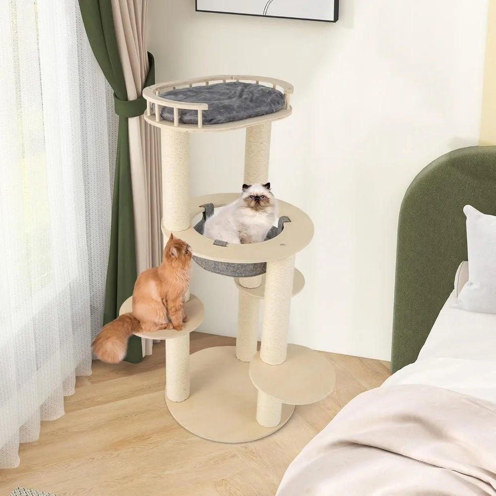 Wood Cat Tree Multi-Level Cat Tower With Scratching Posts
