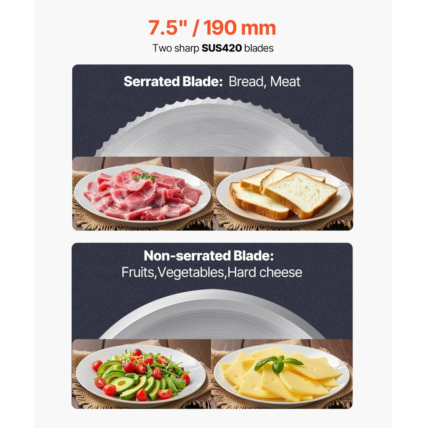 VEVOR Electric Deli Meat Slicer With Premium SUS420 Blades