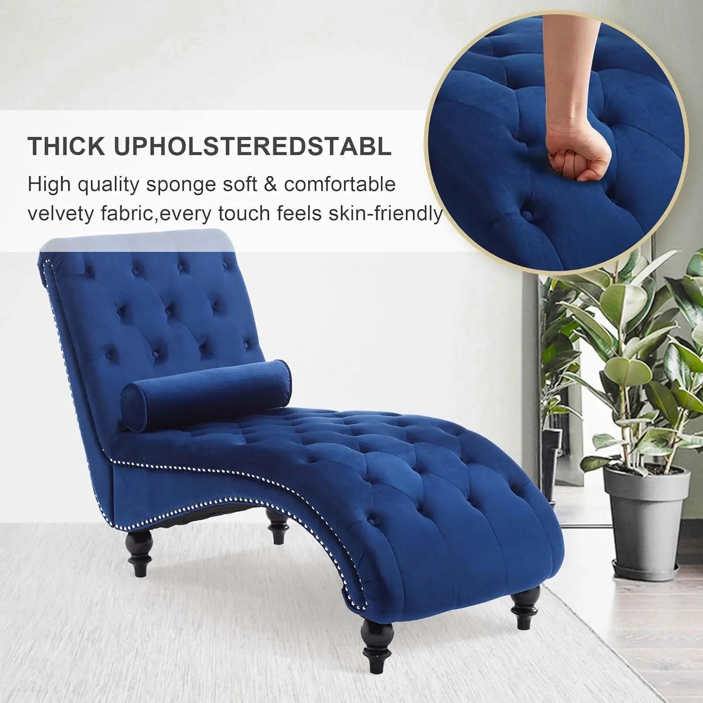 Velvet Tufted Upholstered Chaise Lounge Chair Living Room Modern