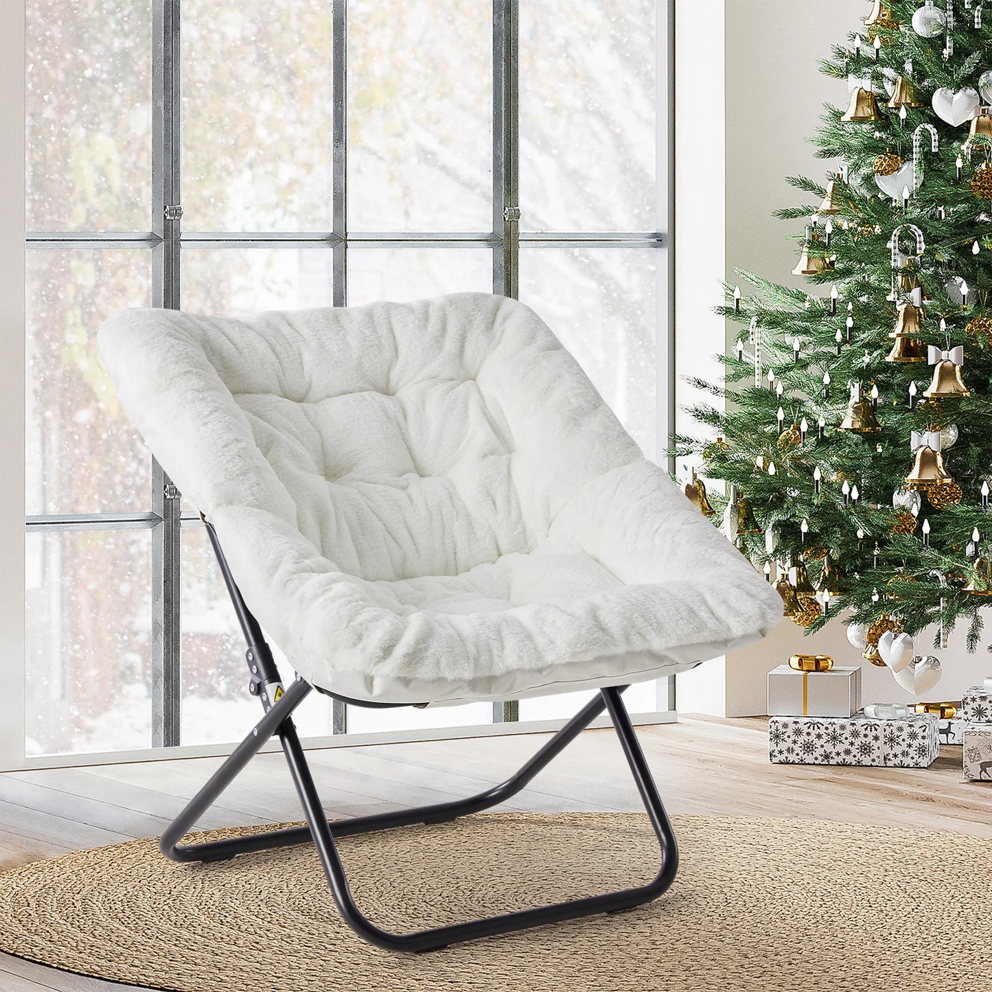 JHK Cozy Saucer Chair With Soft Faux Fur Padded Seat