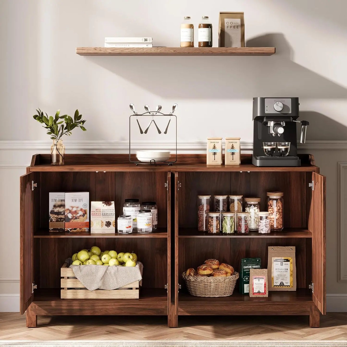 LITTLE TREE Buffet Cabinet With Storage Walnut Farmhouse Sideboard