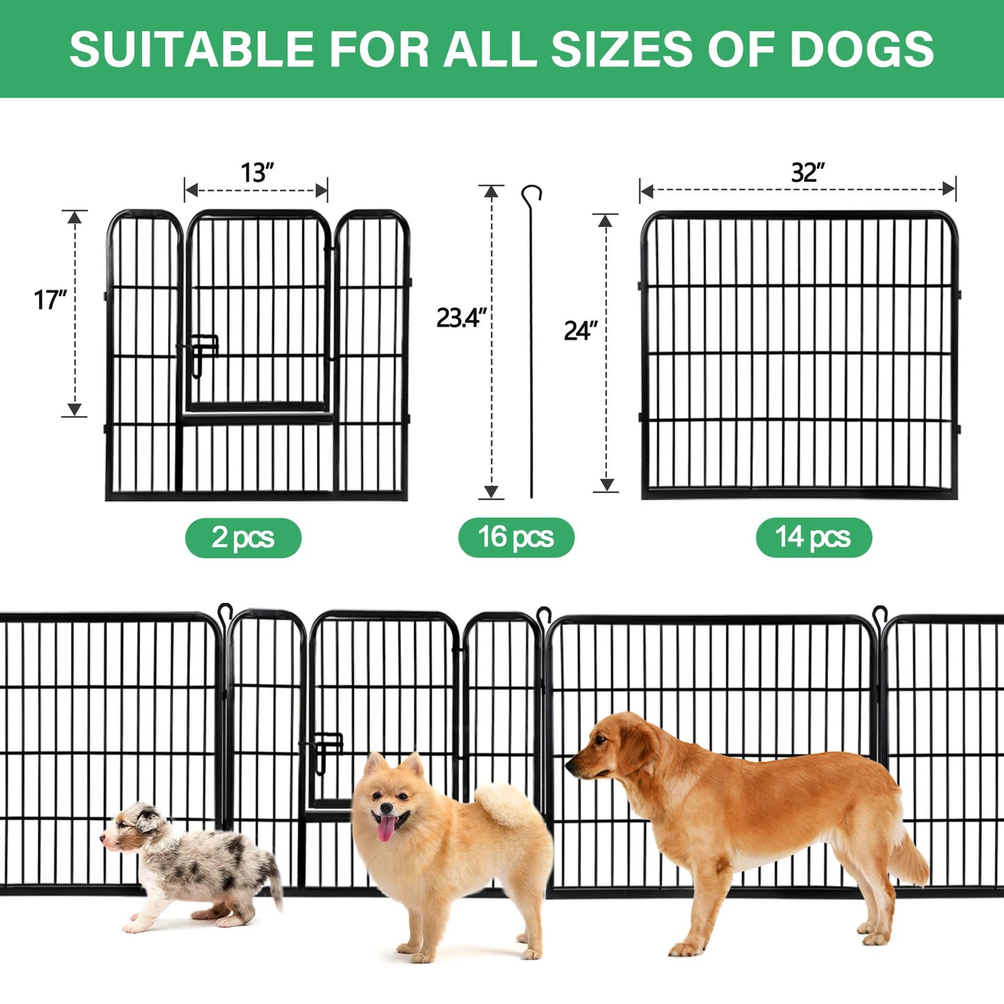 Foldable 16 Panel Metal Dog Playpen Outdoor Pet Fence