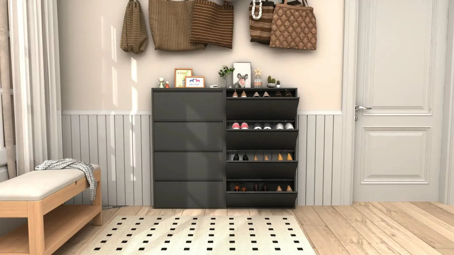 4 Tier Wall Mounted Shoe Cabinet With Flip Drawers Metal Entryway Organizer