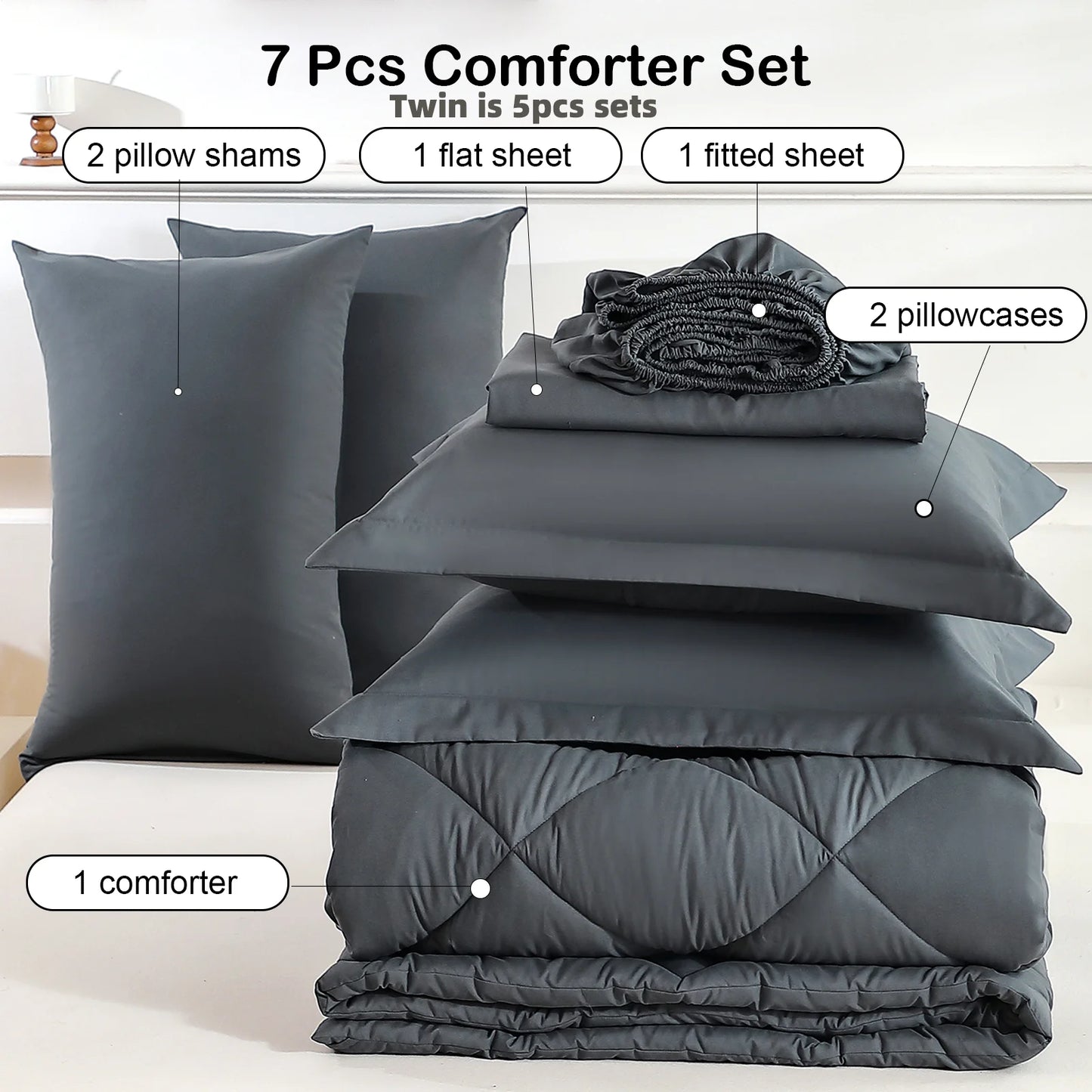 EasYum 7Piece Bedding Set Quilt Comforter and Sheets