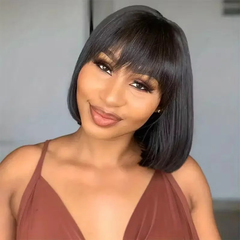 Lafino Straight Brazilian Remy Hair Lace Bob Wig With Bangs